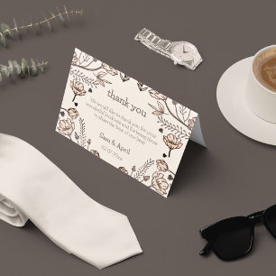 Cartão De Agradecimento Tema de Casamento Floral Brown