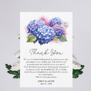 Cartão De Agradecimento Tema de Casamento Floral Hortênsia Azul