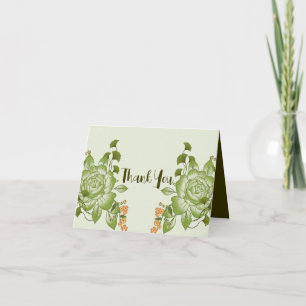 Cartão De Agradecimento Tema de Casamento Floral Rosa Verde