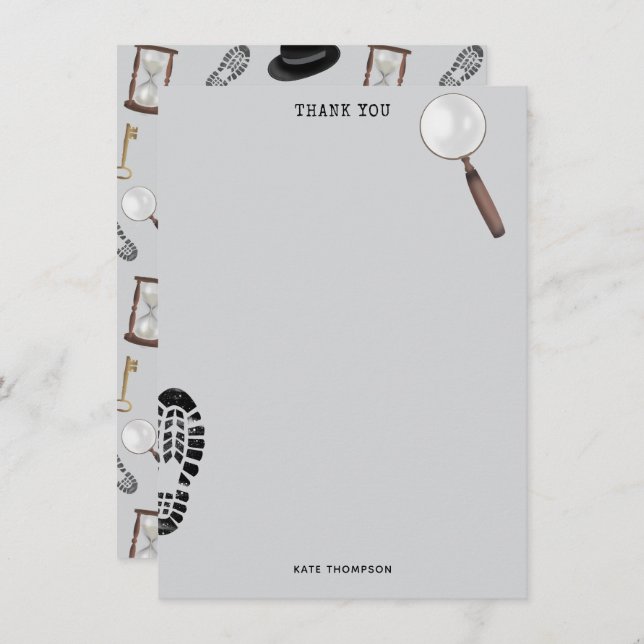 Cartão De Agradecimento Tema de Detetive Espião Agente Secreto Kids Mistér (Frente/Verso)