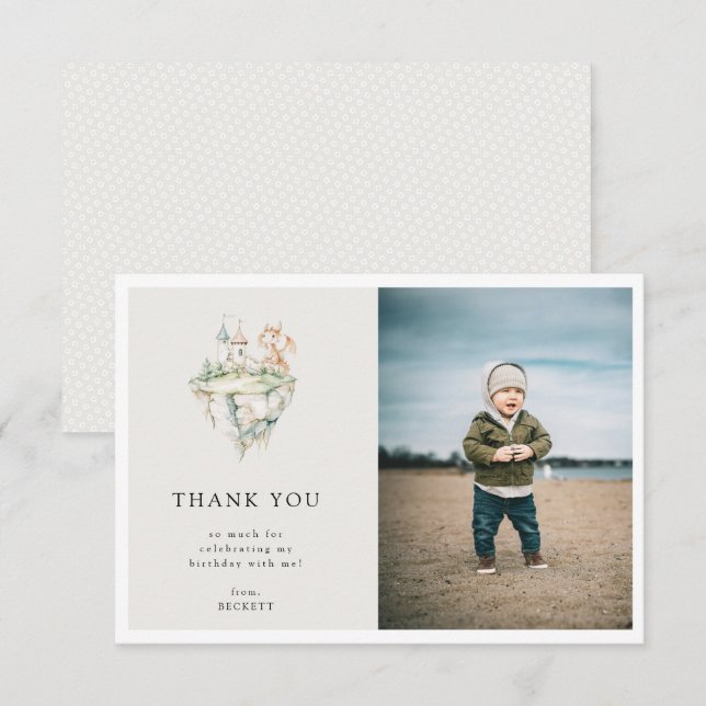 Cartão De Agradecimento Tema de Dragão Fofo Aniversário Festa Foto (Frente/Verso)