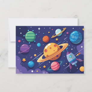 Cartão De Agradecimento Tema de espaço e planeta