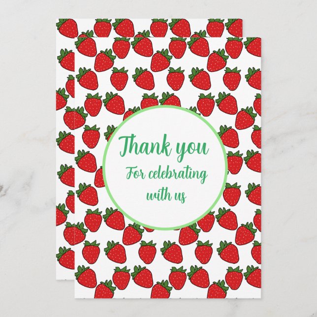 Cartão De Agradecimento Tema de Festa de aniversário de Morango (Frente/Verso)