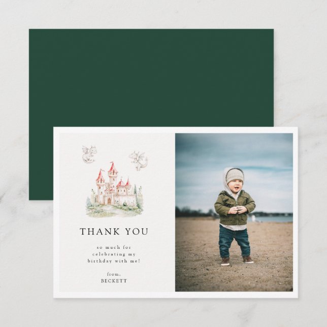 Cartão De Agradecimento Tema de festa de aniversário do castelo do dragão  (Frente/Verso)