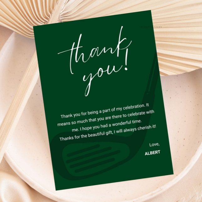 Cartão de Agradecimento Tema de Golfe Elegante (golf thank you card, golf birthday thank you, golf party thank you, golf theme card, golf appreciati)