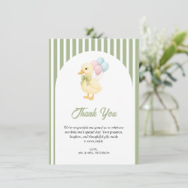 Cartão De Agradecimento Tema de Pato Fofo com Listras Préppy para Festa de