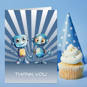 Cartão De Agradecimento Tema de Robô Azul Aniversário Obrigado