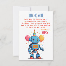 Cartão De Agradecimento tema de robô com balões aquarela