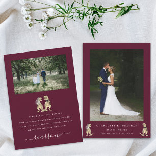 Cartão De Agradecimento Tema do Dinossauro Moderno Casamento Burgundy Crem