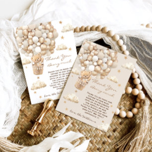 Cartão De Agradecimento Tema do Urso Aguardar Chá de fraldas Dourado