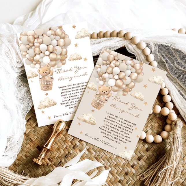 Cartão De Agradecimento Tema do Urso Aguardar Chá de fraldas Dourado (Criador carregado)