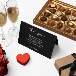 Cartão De Agradecimento Tema Elegante de Casamento Negro e Branco