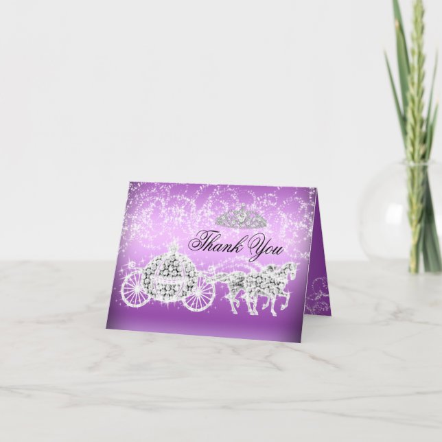 Cartão de Agradecimento Tema Princesa Brilho Roxo (Frente)