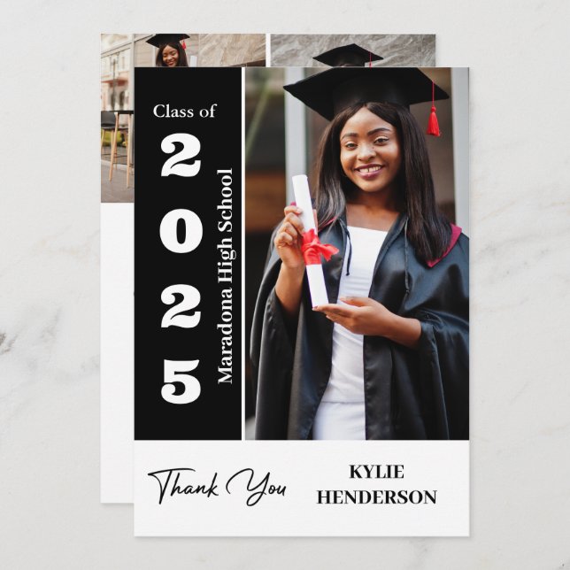 Cartão De Agradecimento Tendy Modern Graduation Photo (Frente/Verso)