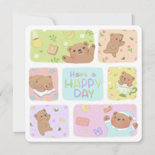 Cartão De Agradecimento Tenha Um Dia Feliz: Ilustração de Urso Teddy Fofo
