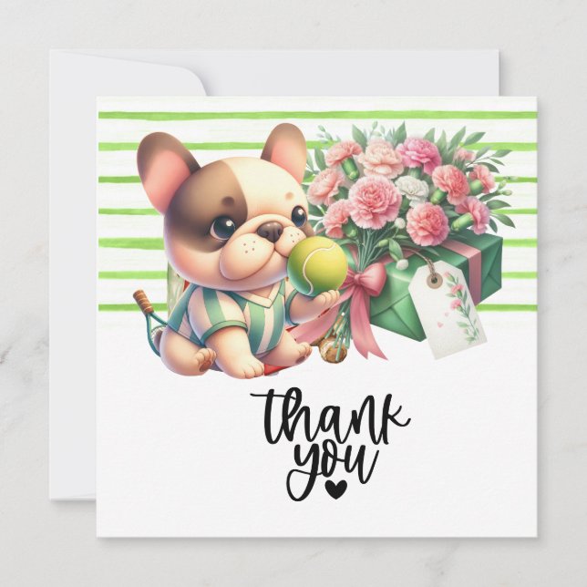 Cartão De Agradecimento Tênis Cão com Bola e presente (Frente)