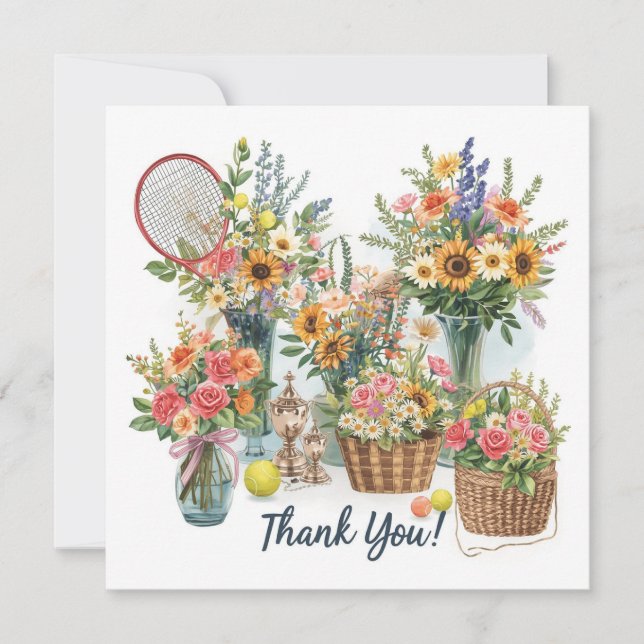 Cartão De Agradecimento Tênis com flores do tênis player (Frente)