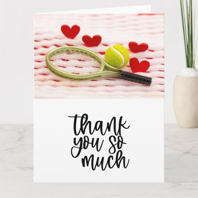Cartão De Agradecimento Tênis com raquete e bolas (Frente)
