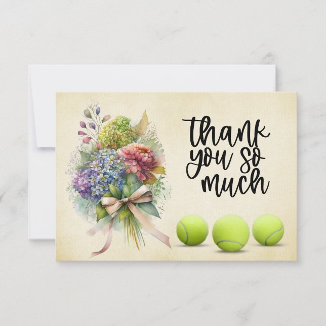 Cartão De Agradecimento Tênis com um monte de flores do jogador (Frente)