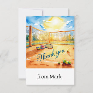 Cartão De Agradecimento Tênis tribunal com obrigado de palavras com raquet