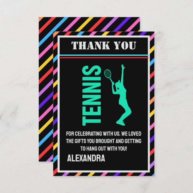 Cartão De Agradecimento Tennis Birthday Party, Tennis Girl Player  (Frente/Verso)