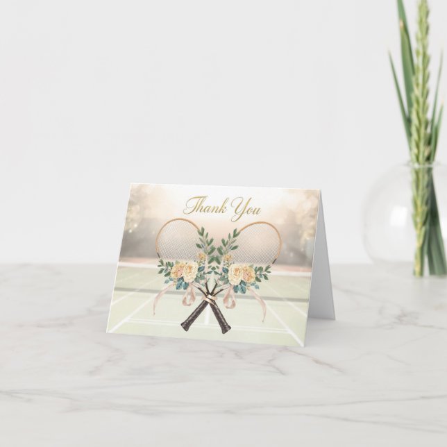 Cartão De Agradecimento Tennis  thank you card with flowers for wedding (Frente)
