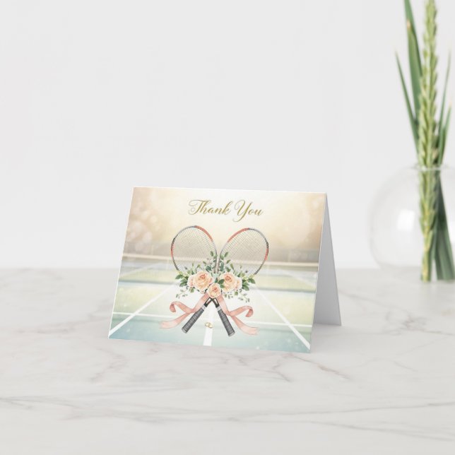 Cartão De Agradecimento Tennis  thank you card with flowers for wedding (Frente)