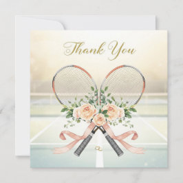 Cartão De Agradecimento Tennis Wedding Thank You Card with Floral Rackets
