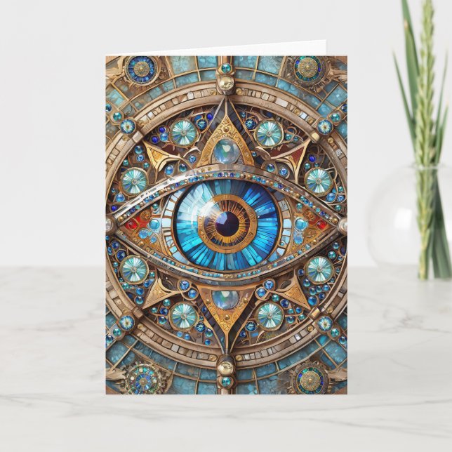 Cartão De Agradecimento Terceiro Olho - Turquesa Blue Dourado Mandala (Frente)