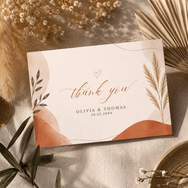 Cartão De Agradecimento Terra Boho Moderno Script Terracota Casamento (Criador carregado)