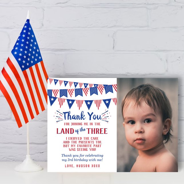 Cartão De Agradecimento Terra Da Foto De aniversário de 3 anos De Julho (Criador carregado)