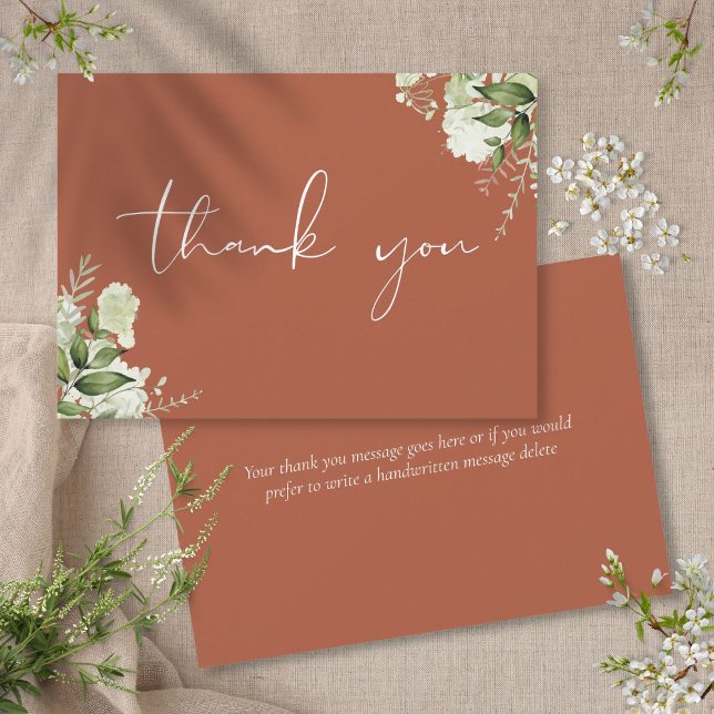 Cartão De Agradecimento Terracota Verde Personalizada com Letra Elegante (Personalized Terracotta Greenery Elegant Script Thank You Card)