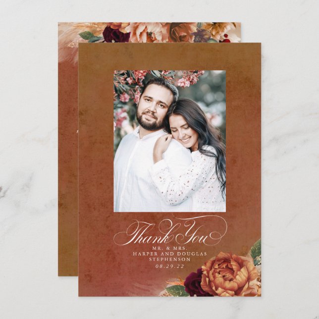 Cartão De Agradecimento Terracotta Boho Casamento Dois Lados Obrigado Foto (Frente/Verso)