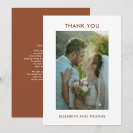 Cartão De Agradecimento Terracotta e foto do casamento elegante