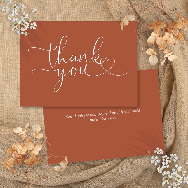 Cartão De Agradecimento Terracotta Elegant Heart Script (Terracotta Elegant Heart Script Thank You Card)