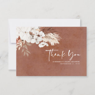 Cartão De Agradecimento Terracotta Floral Boho Chá de fraldas Obrigado