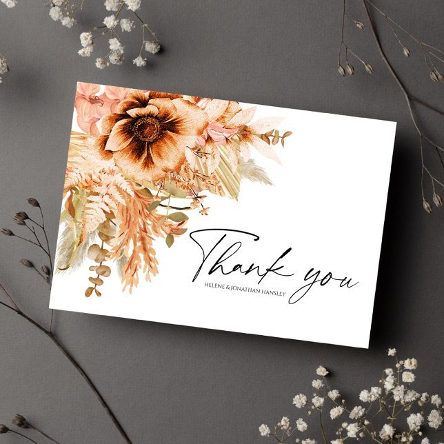 Cartão De Agradecimento Terracotta Floral Casamento outono (Terracotta Floral Fall Wedding Thank You Card)