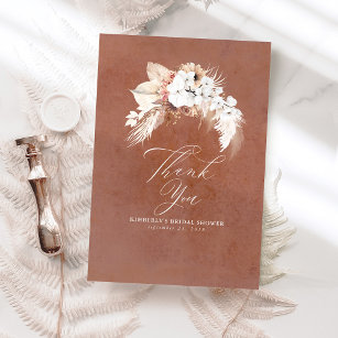 Cartão De Agradecimento Terracotta Floral Elegante Pequeno Obrigado