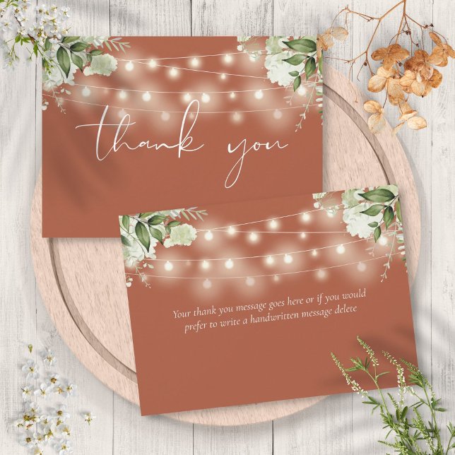Cartão De Agradecimento Terracotta Floral Greenery Lights (Terracotta Floral Greenery String Lights Thank You Card)