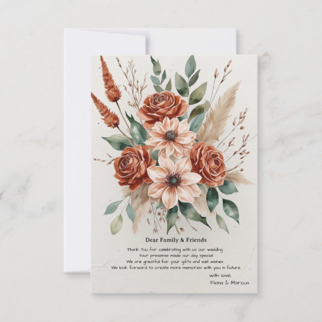Cartão De Agradecimento Terracotta Florals Rustic Boho Wedding (Frente)