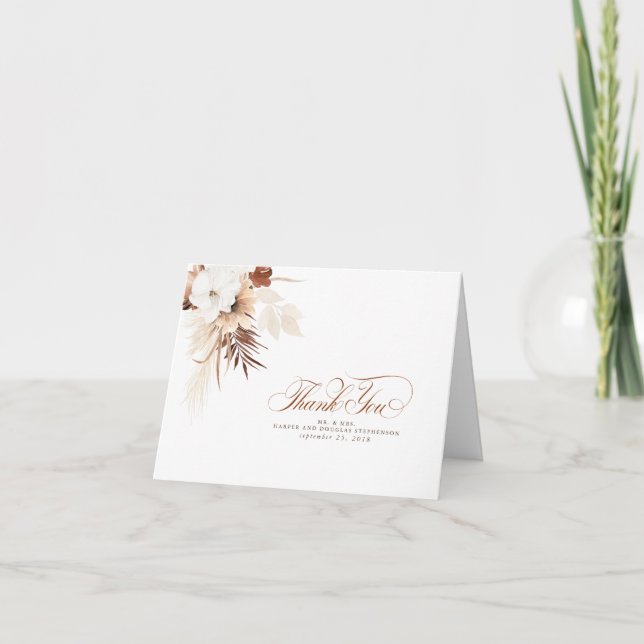 Cartão De Agradecimento Terracotta Flores Branco Marfim Boho Obrigado (Frente)