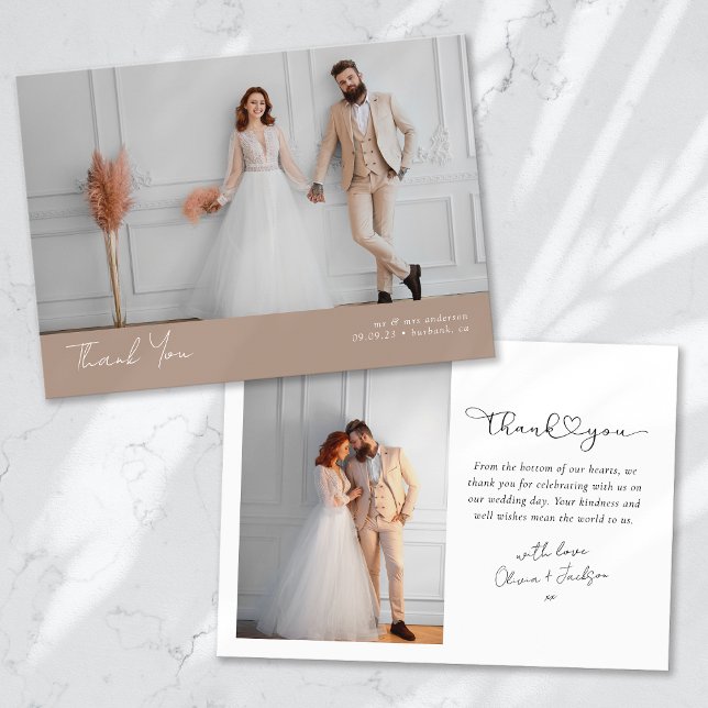 Cartão De Agradecimento Terracotta Heart 2 Foto Calliografia Casamento (Criador carregado)