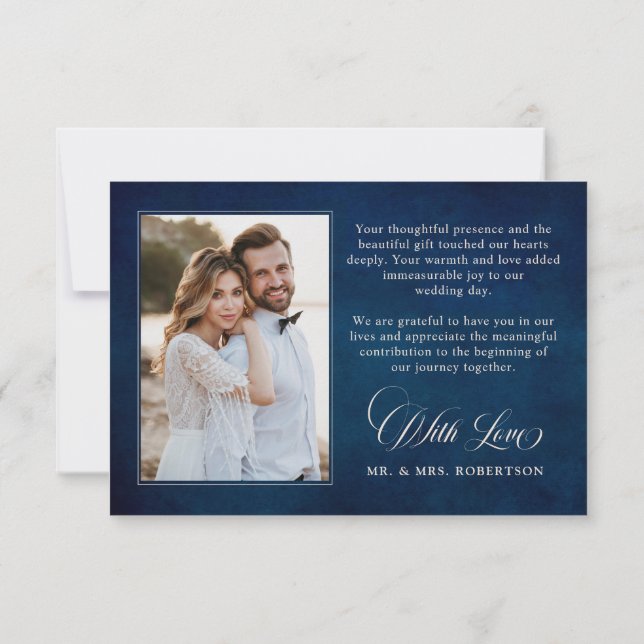 Cartão De Agradecimento Terracotta Marinho Blue Greenery Casamento Geométr (Verso)