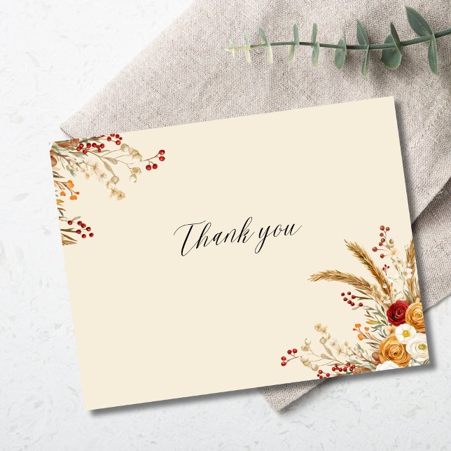 Cartão De Agradecimento Terracotta Pampas Grass Boho Fall Personalizável (Criador carregado)