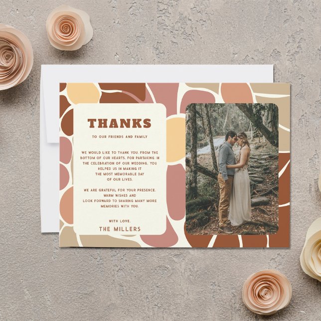 Cartão De Agradecimento Terracotta Retro Groovy Boho Chic Casamento Floral (Terracotta Retro Groovy Boho Chic Floral Wedding Thank You Card)