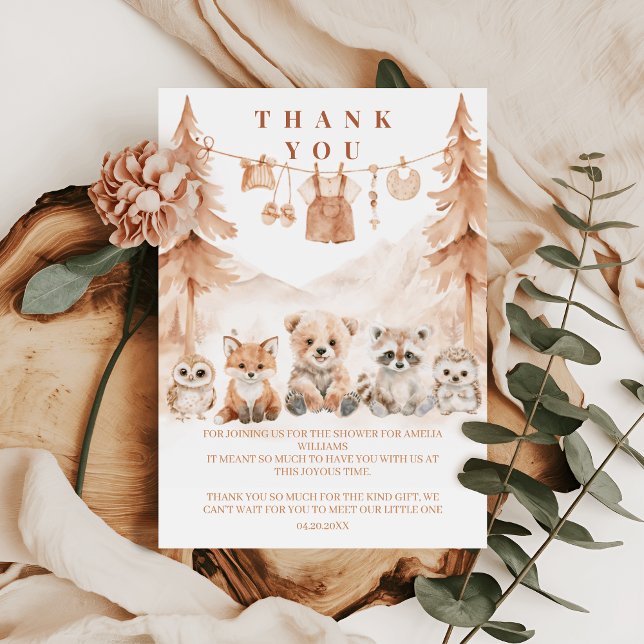 Cartão De Agradecimento Terracotta Rustic Forest Baby Shower (Criador carregado)