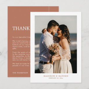 Cartão De Agradecimento Terracotta Simples Moderno com Casamento Fotográfi