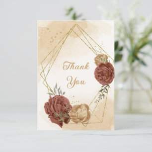 Cartão De Agradecimento terracotta terra-tona floral casamento verde