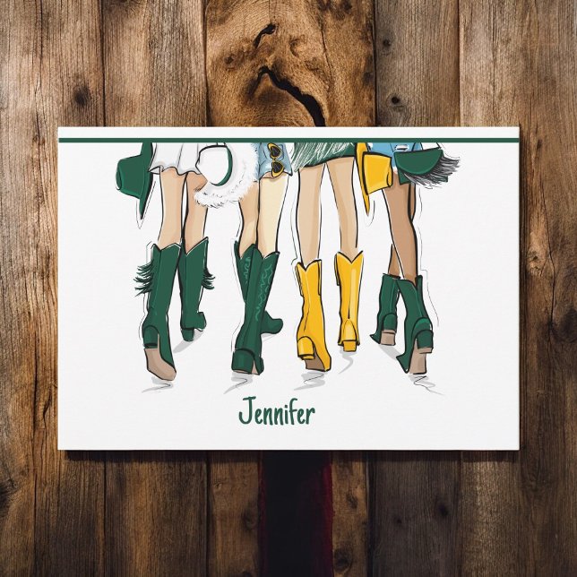 Cartão De Agradecimento Texas Damas Fashion Cowboy Boot Verde Dourado (Criador carregado)