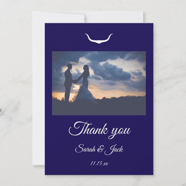 Cartão De Agradecimento Texas Longhorn Wedding Flat Thank You Card (Frente)